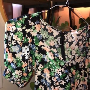 H&M Floral Midi Dress with Puff Sleeves